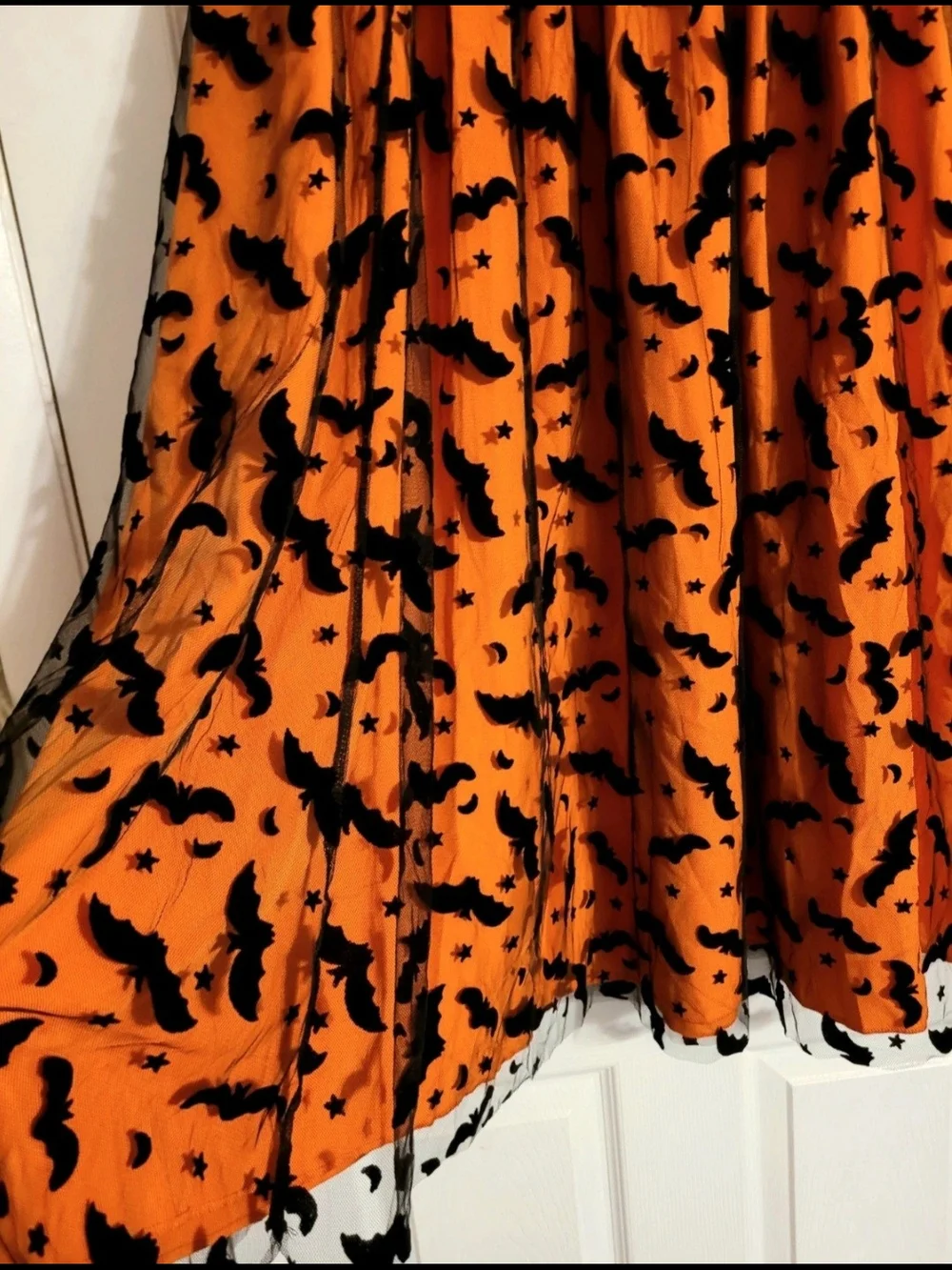 Women's Orange & Black Halloween Bat Print Maxi Skirt